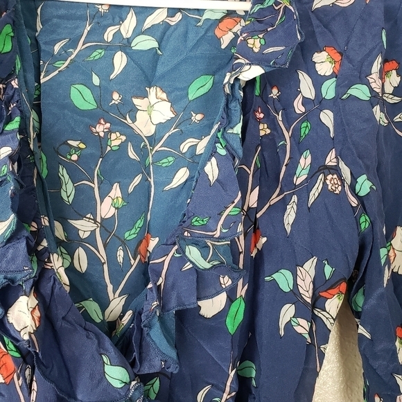 Paloma Blue Fiesta Wrap Silk Long Sleeve Mini Dress L - Picture 6 of 7